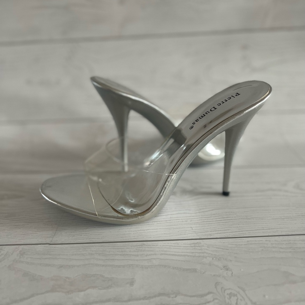 Silver mule dancer heels